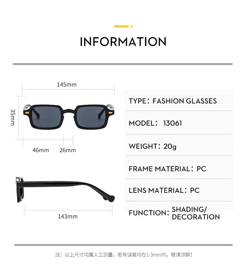 Mode luxueux Rectangle lunettes de soleil femmes