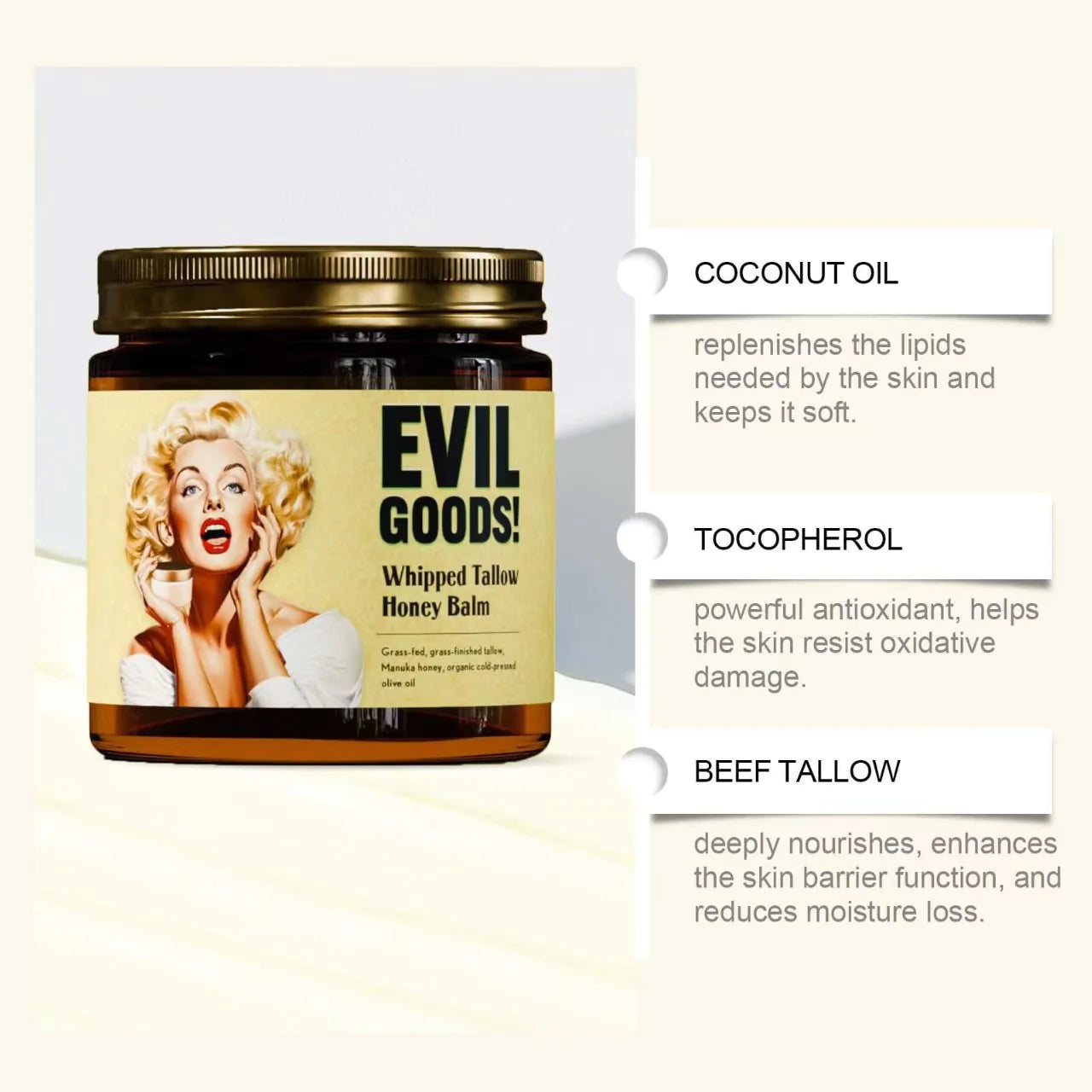 EVIL GOODS Whipped Beef Tallow & Manuka Honey Organic Nourishing Face Cream