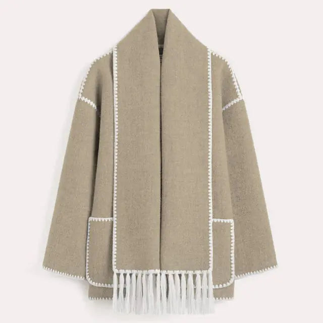 Tassel Scarf Collar Jacket For Woman